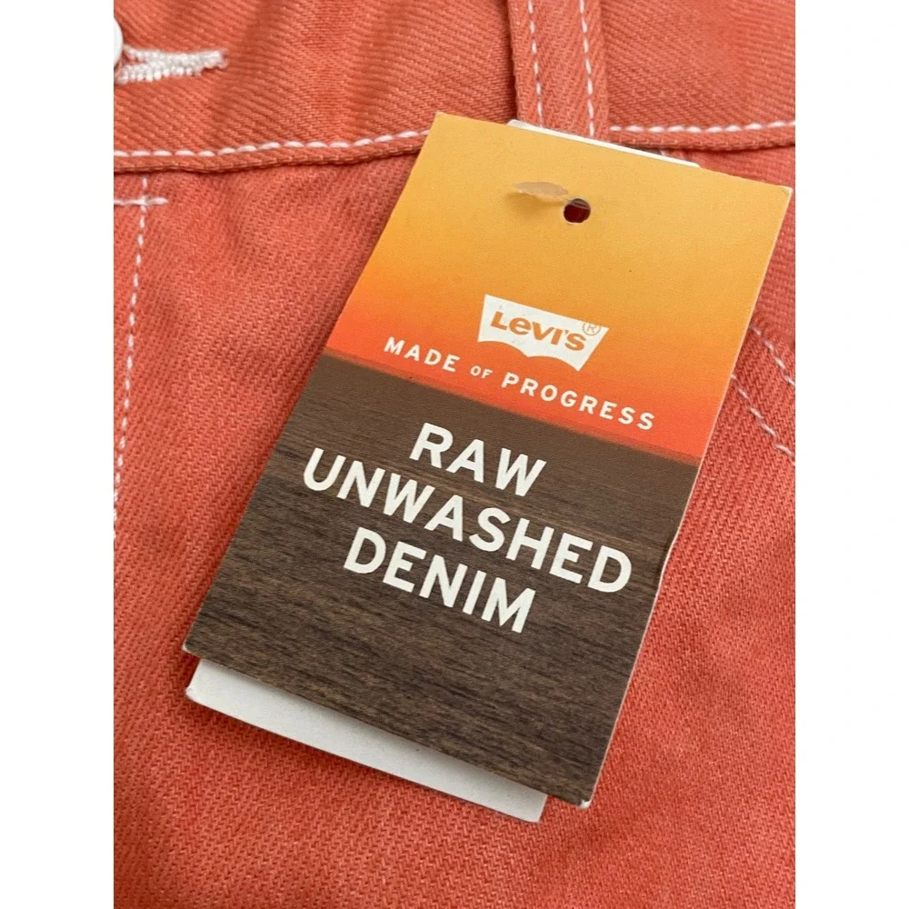 NEW Levis 501 Jeans Mens 38x32 Orange Coral Raw Denim Button Fly Shrink to Fit